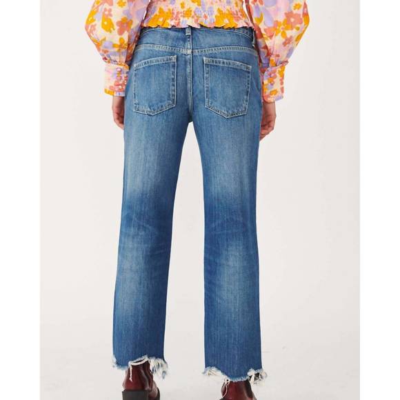 NEW FREE PEOPLE maggie mid-rise straight denim in sequoia blue - Picture 3 of 10